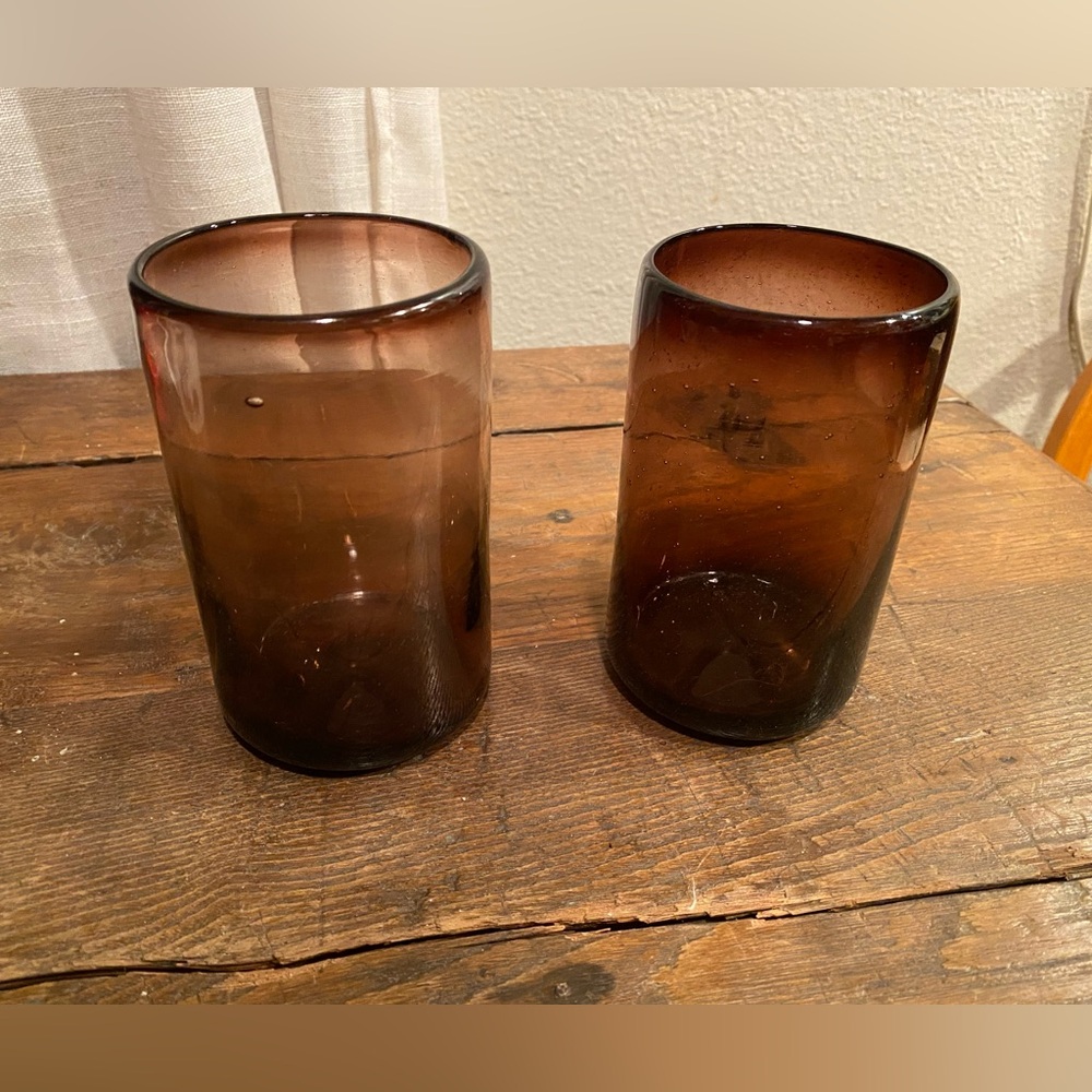 Amber Handmade Recycled Mexican Highball Glass Tumblers - Set of 2